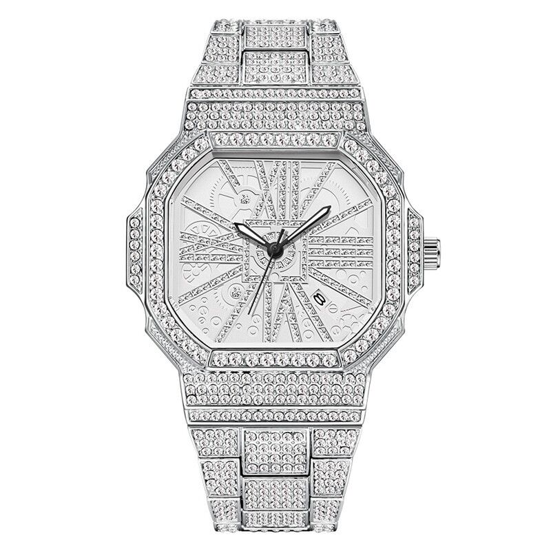 Full Diamond Square Water Diamond Watch Hip-hop Flash