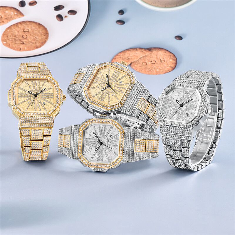 Full Diamond Square Water Diamond Watch Hip-hop Flash